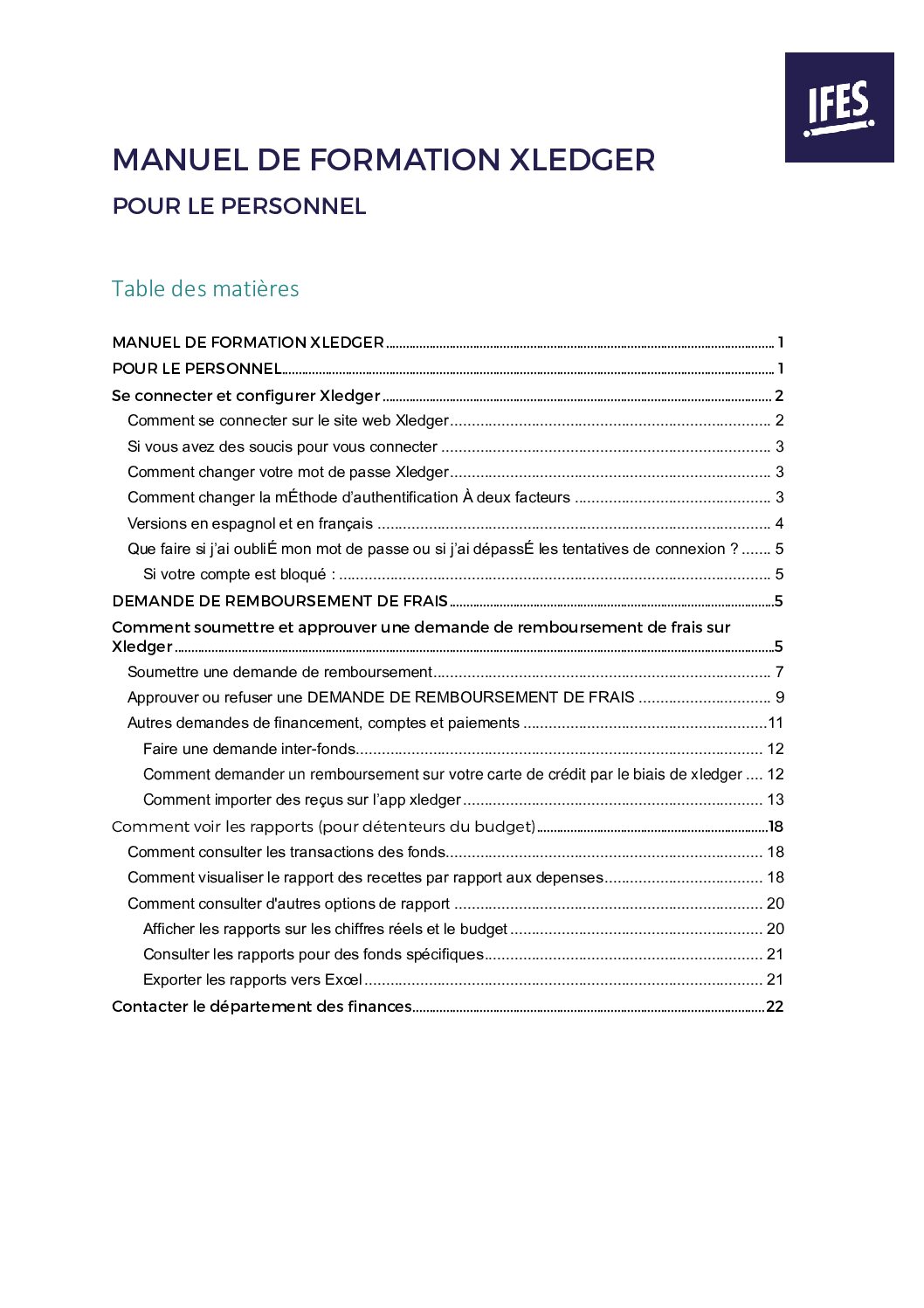 Manuel de formation Xledger pour le personnel