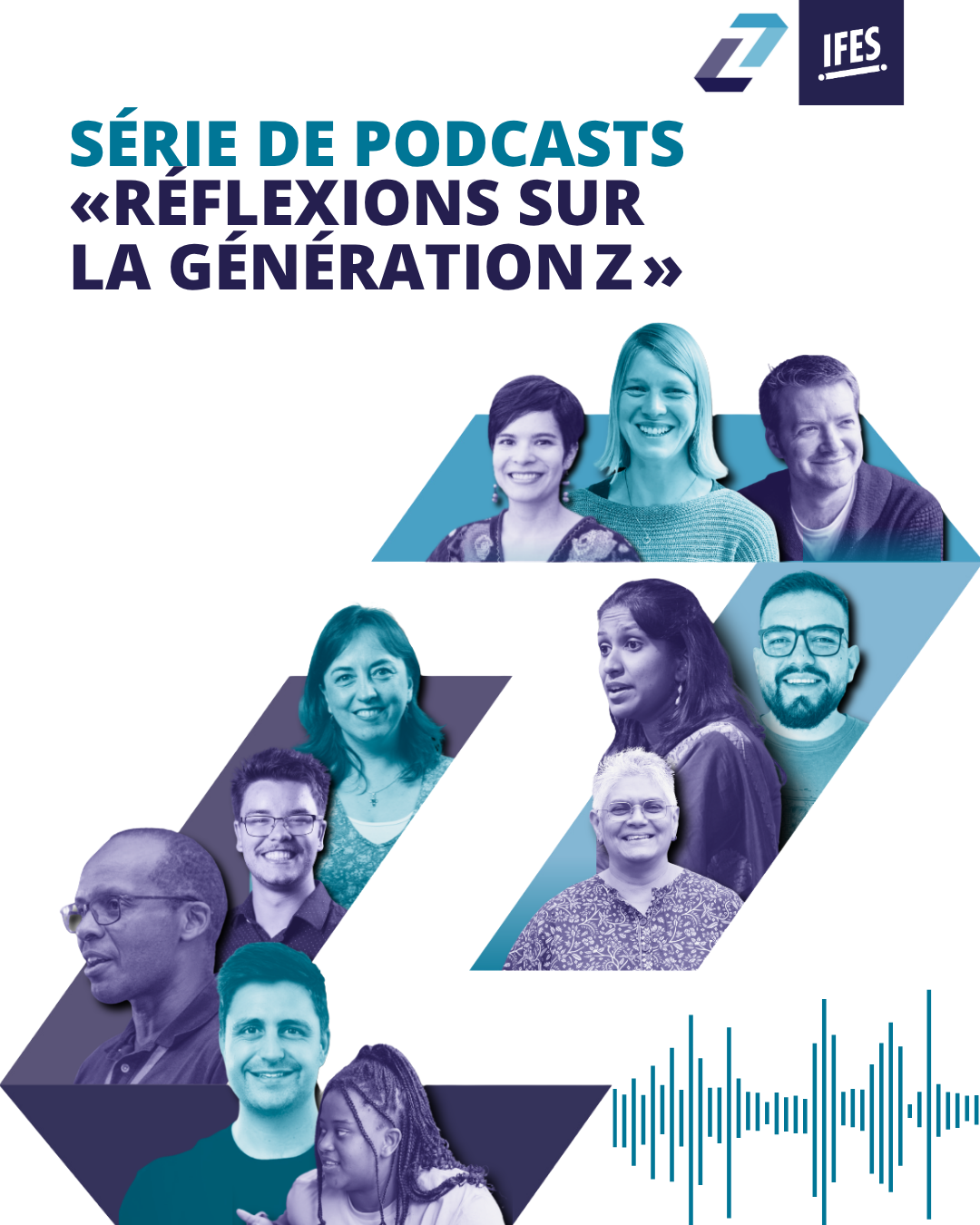 Montage photographique présentant les visages des 11 personnes ayant participé à la série de podcasts « Gen Z Insights »